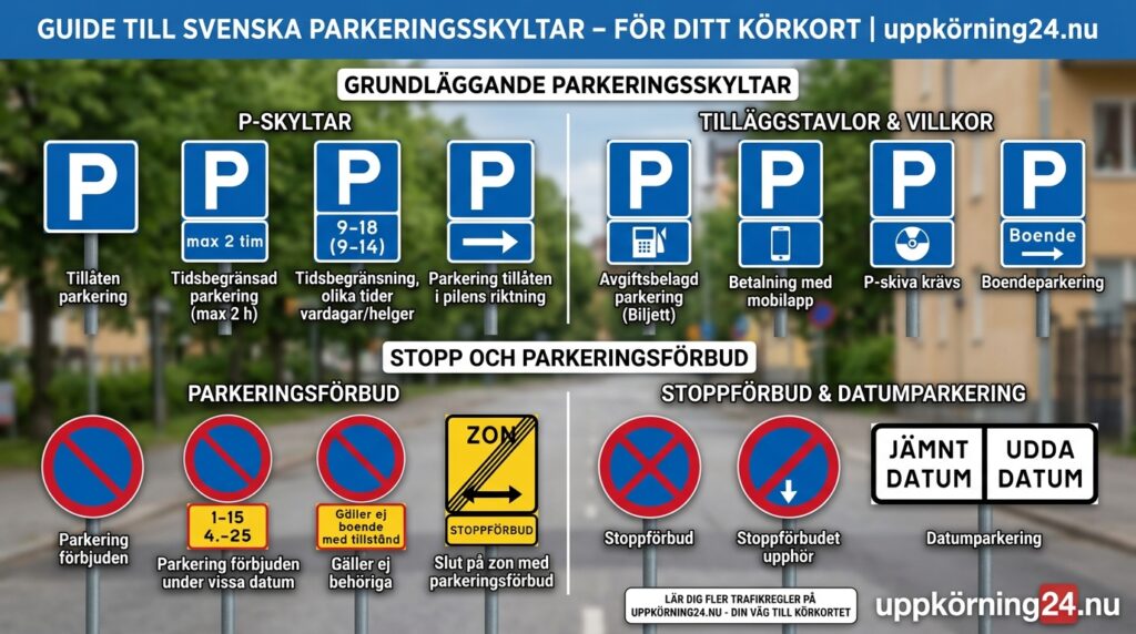 Parkeringsskyltar guide 2026: Betydelse och tolkning av alla vägmärken